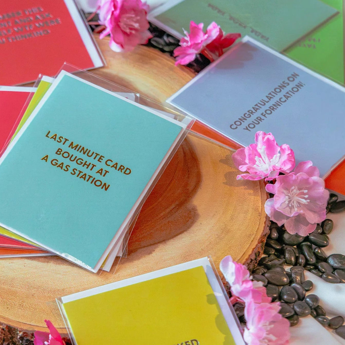 Greeting cards from Chive Studio fanned out to show the illustrated designs