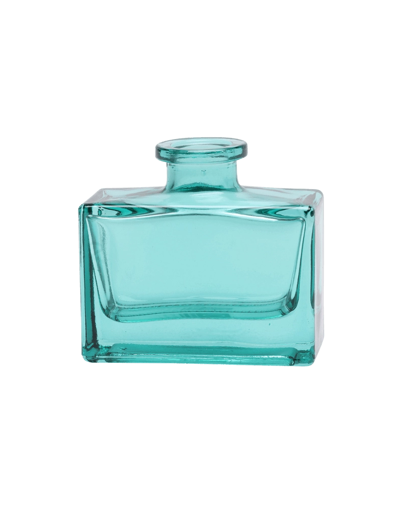 Chive Loft glass bud vase in Aqua shows an empty rectangular jar with a narrow round neck.