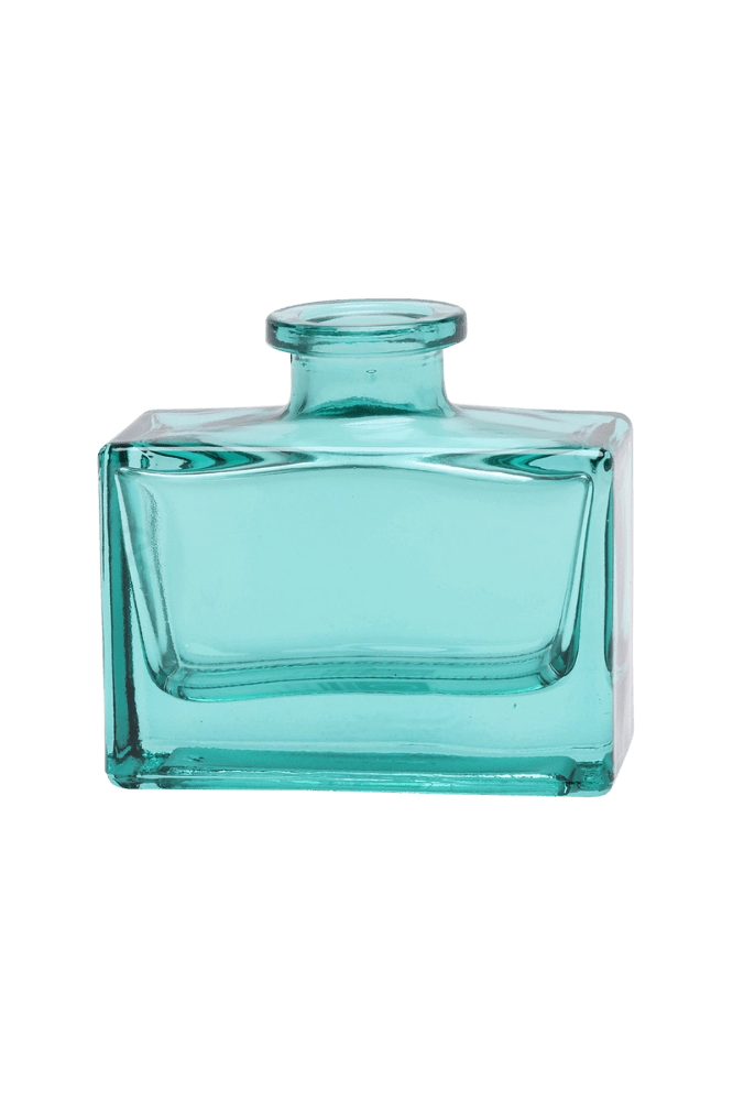 Chive Loft glass bud vase in Aqua shows an empty rectangular jar with a narrow round neck.