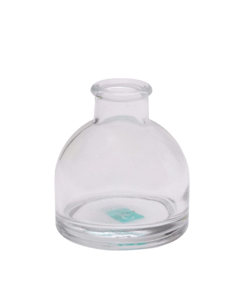 Chive Loft round glass bud vase in clear glass, shown straight-on with a smooth glossy finish.
