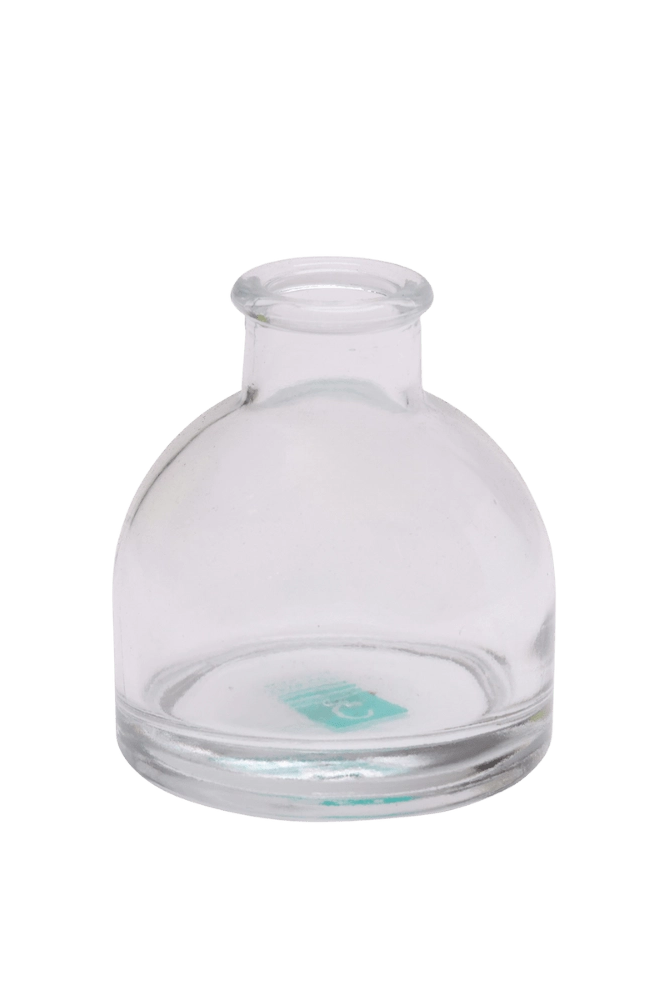 Chive Loft round glass bud vase in clear glass, shown straight-on with a smooth glossy finish.