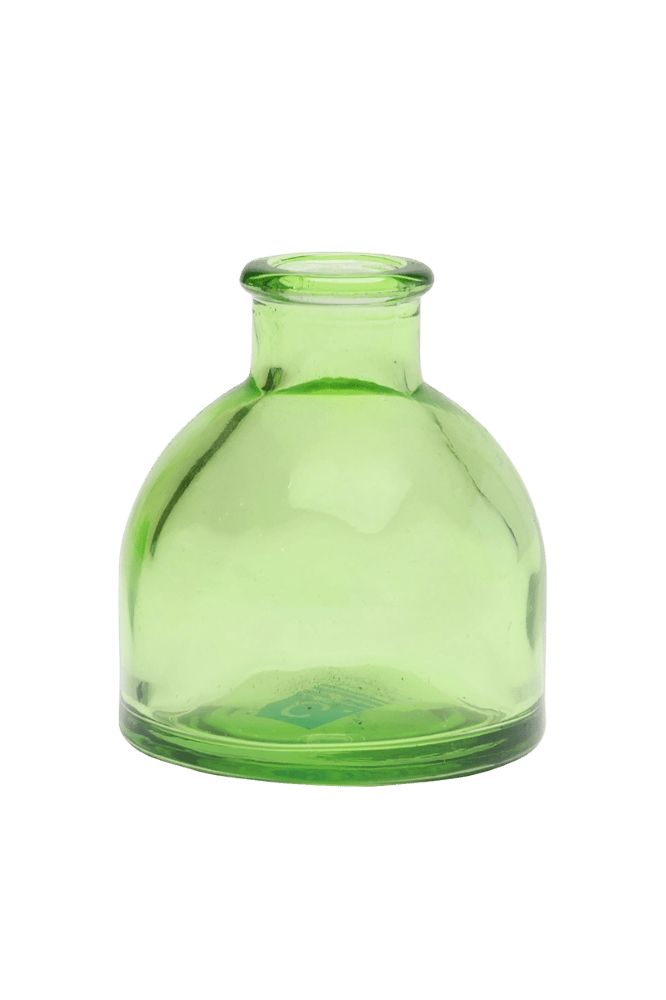 Chive Loft round glass bud vase in green with a domed silhouette and short neck.