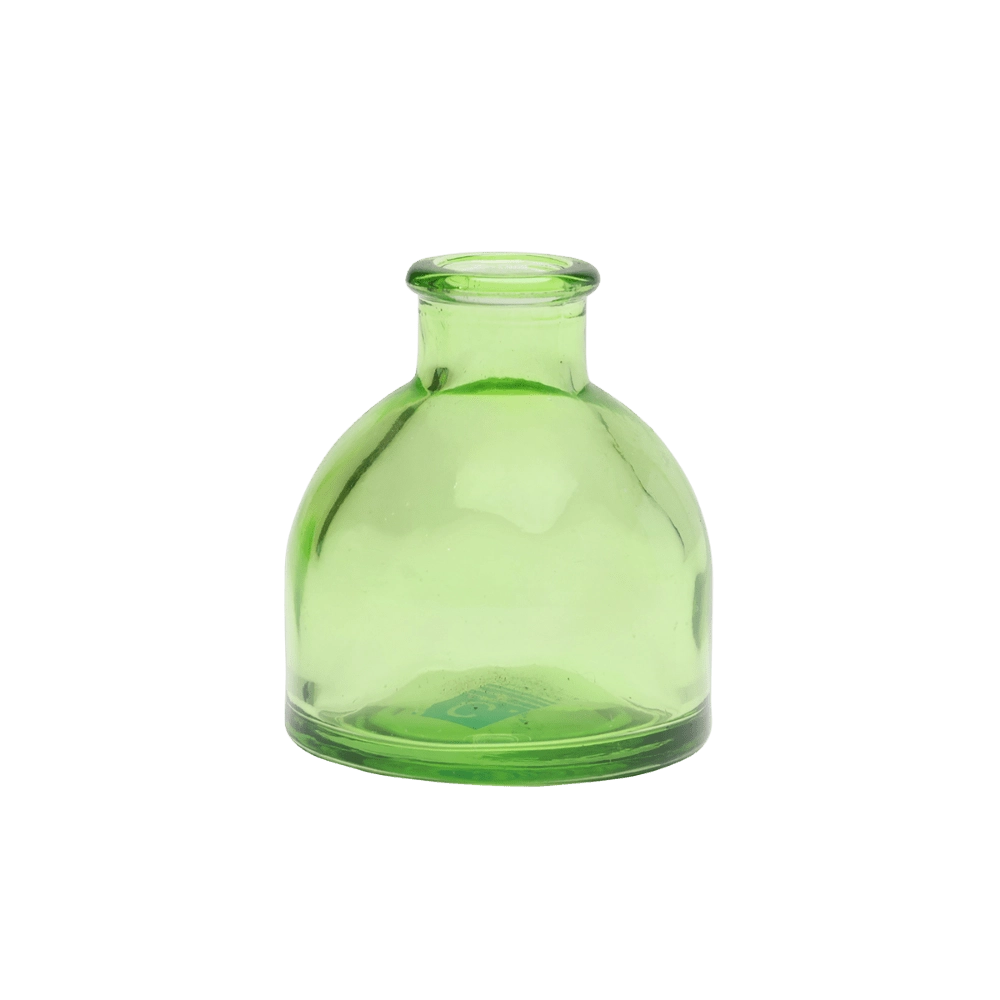 Chive Loft round glass bud vase in green with a domed silhouette and short neck.