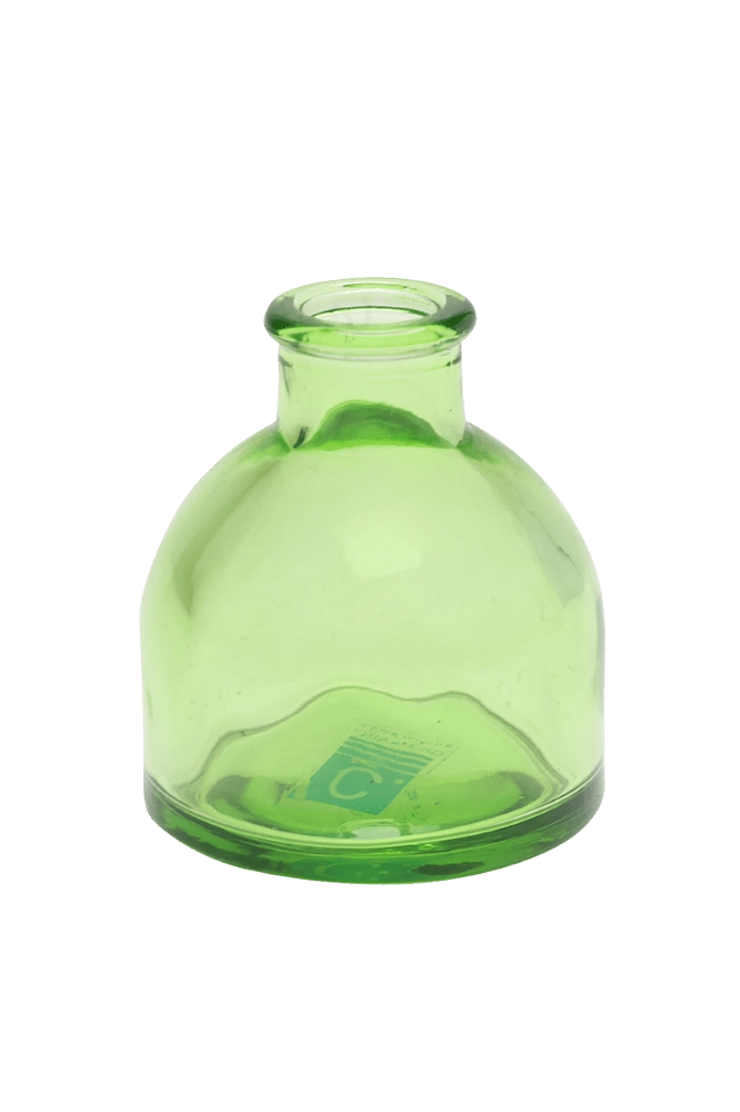 Chive Loft round glass bud vase in green, shown straight-on with a smooth glossy finish.