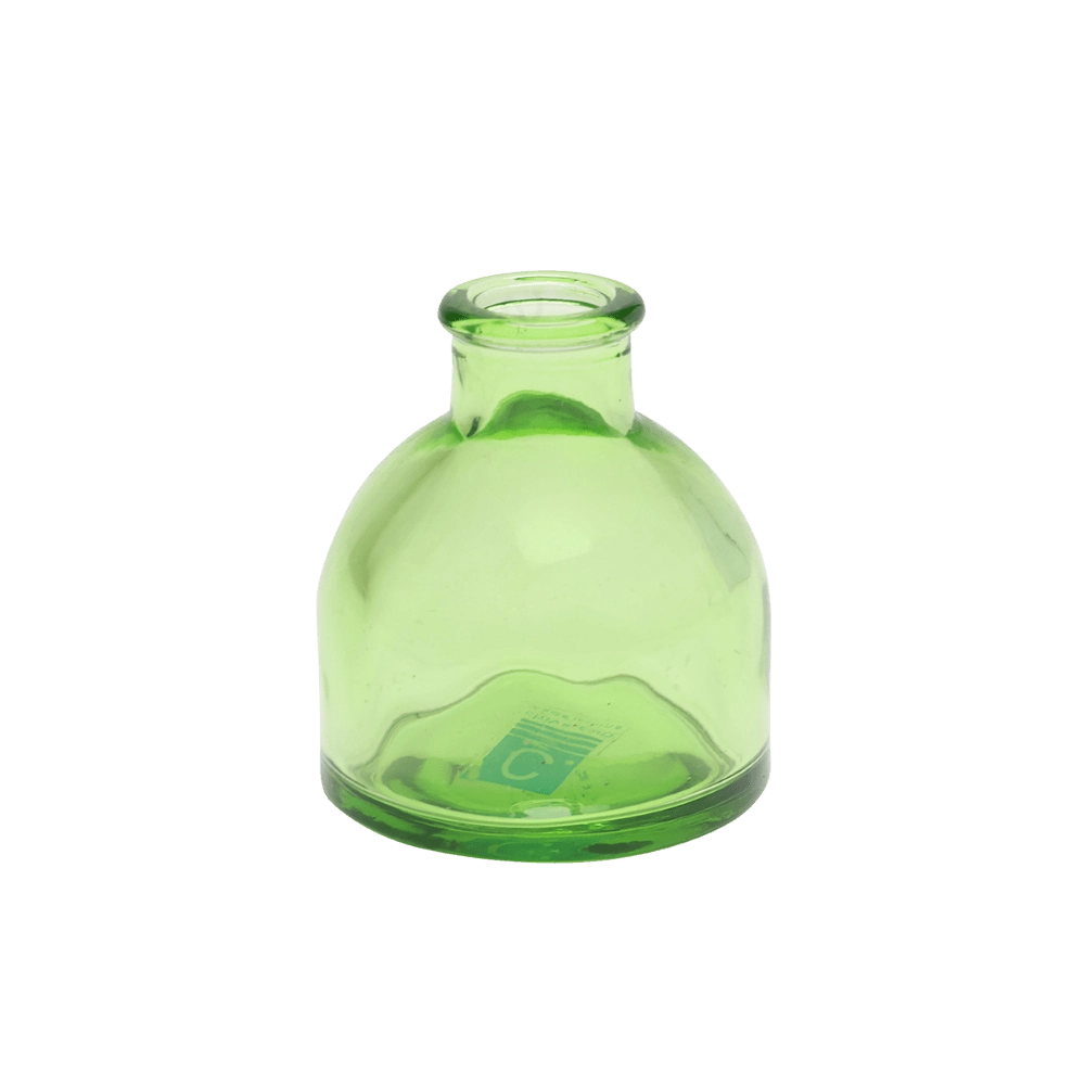 Chive Loft round glass bud vase in green, shown straight-on with a smooth glossy finish.