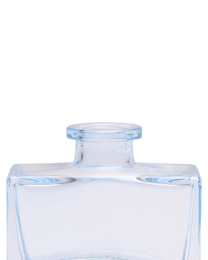 Chive Loft glass bud vase in Light Blue shows a close-up of the narrow neck and flared rim.