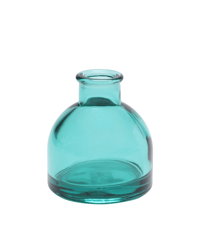 Chive Loft round glass bud vase in teal with a domed silhouette and short neck