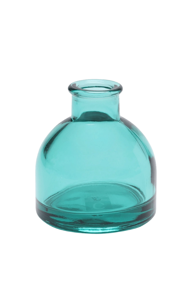 Chive Loft round glass bud vase in teal with a domed silhouette and short neck