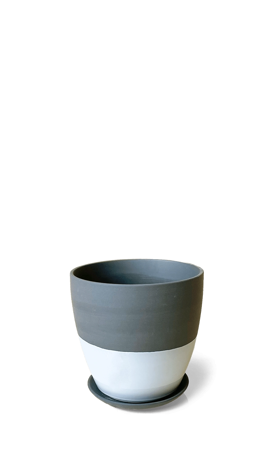 Black Porcelain Modern Indoor Plant Pot with Saucer - Dyad - handmade by Chive Studio Toronto