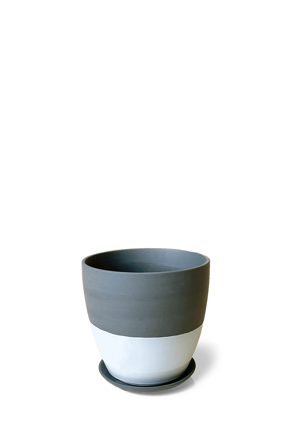 Black Porcelain Modern Indoor Plant Pot with Saucer - Dyad - handmade by Chive Studio Toronto