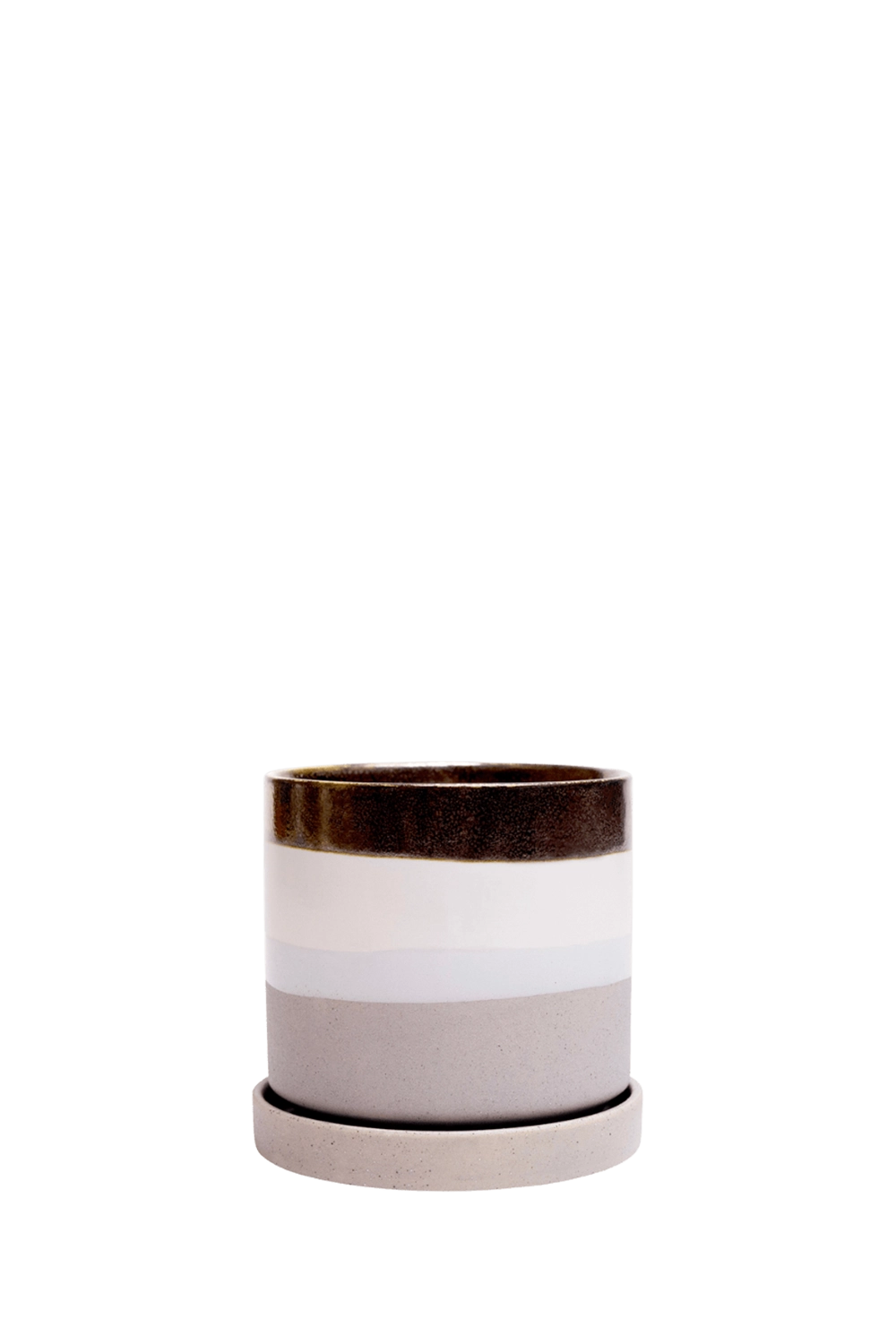 Mocha Cement Small Ceramic Pot with drainage Hole and Saucer - Minute - handmade by Chive Studio Toronto