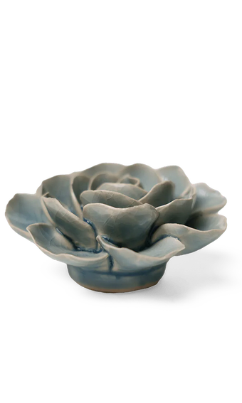 Powder Blue Amandine Ranunculus ceramic wall flower side view — English Garden collection — designed in Toronto by Chive Studio