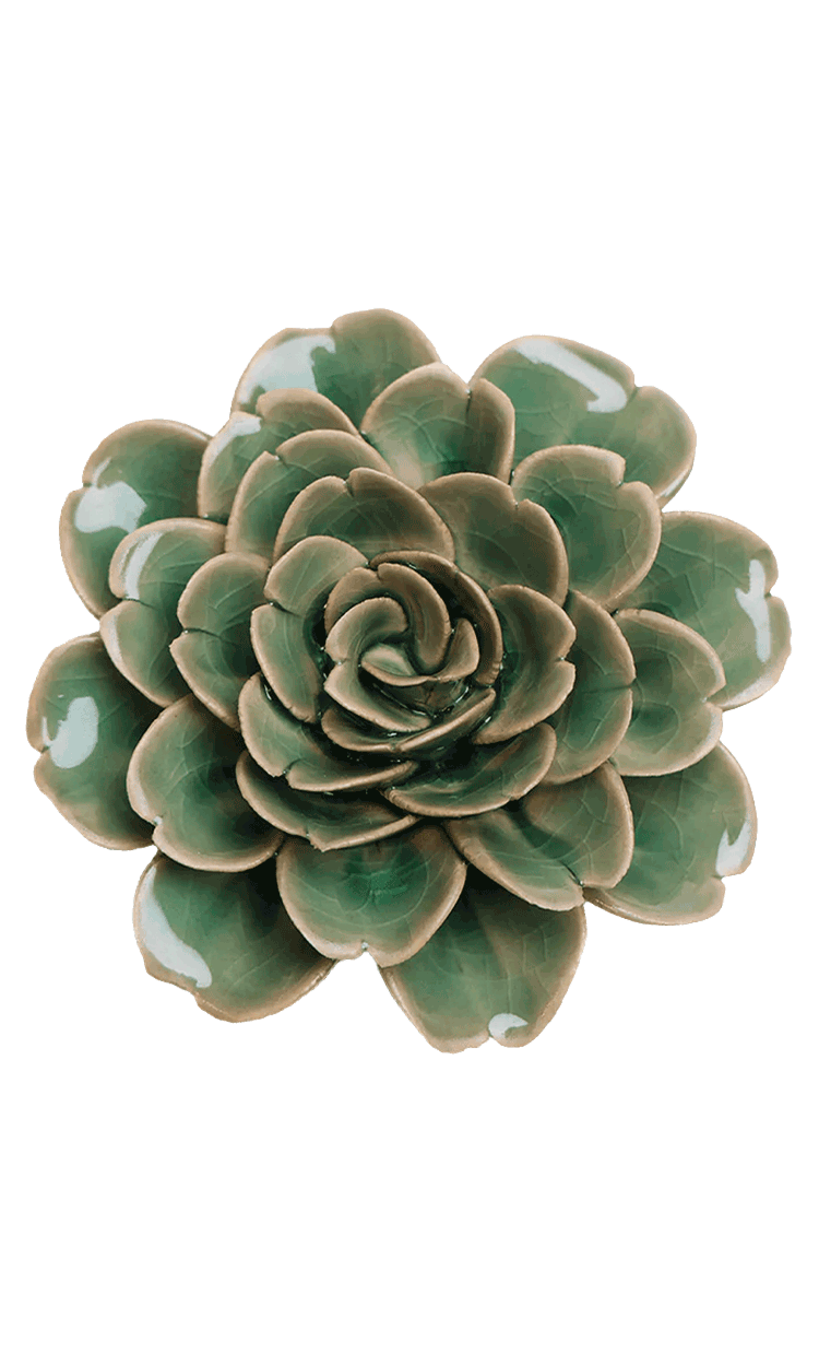 Jungle Green Tea Rose ceramic wall flower — English Garden Collection — Chive Ceramics Studio