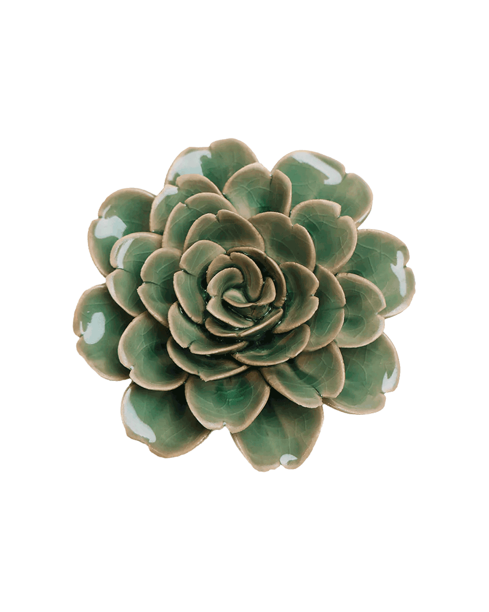 Jungle Green Tea Rose ceramic wall flower — English Garden Collection — Chive Ceramics Studio