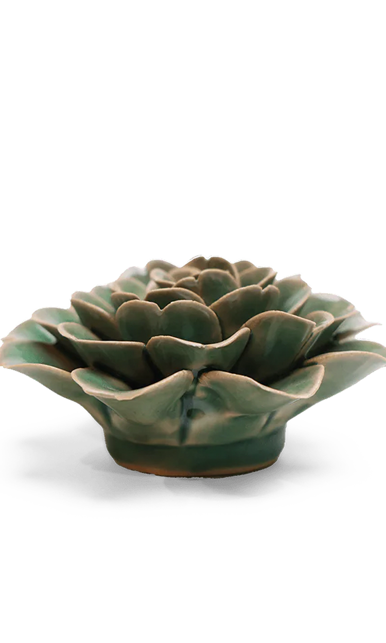 Jungle Green Tea Rose ceramic wall flower detail view — Chive Ceramics Studio