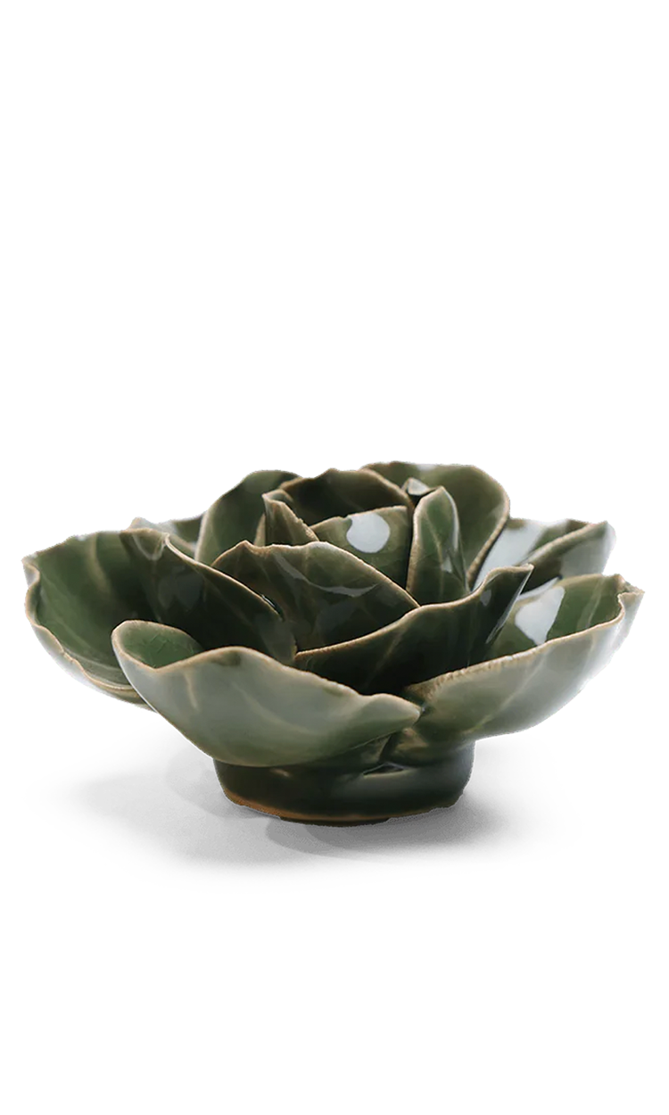 Fir Green Butterfly Ranunculus ceramic wall flower detail view — Chive Ceramics Studio