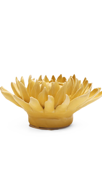 Canary Yellow Sarah Mum ceramic wall flower detail view — Chive Ceramics Studio