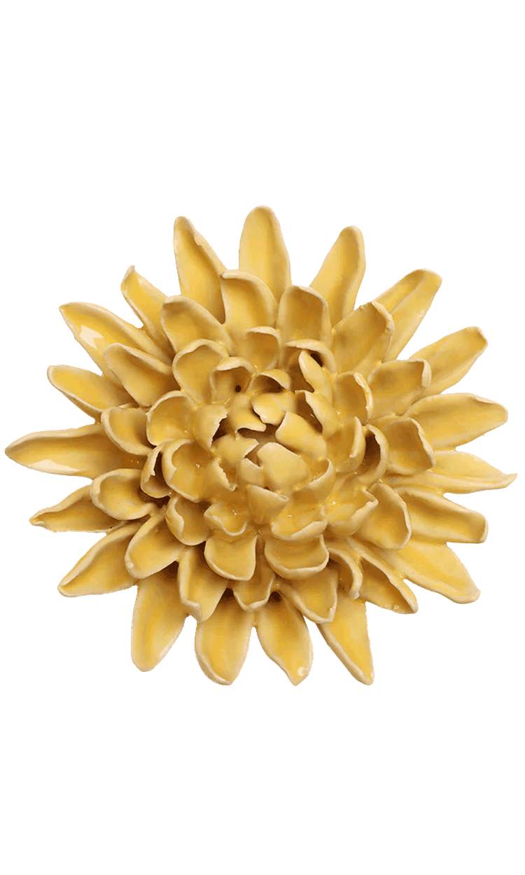Canary Yellow Sarah Mum ceramic wall flower — English Garden Collection — Chive Ceramics Studio