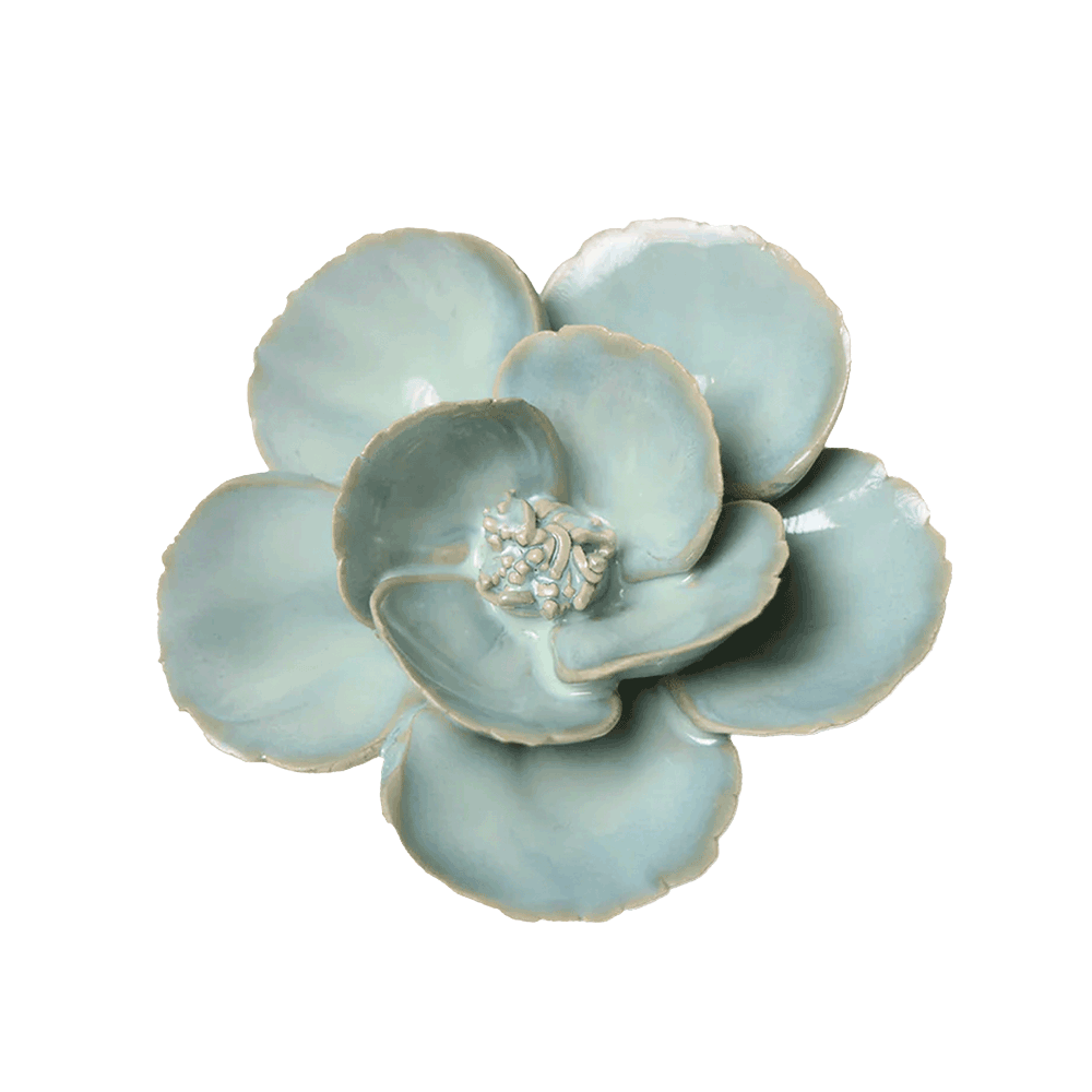 Milk Teal Poppy ceramic wall flower — English Garden Collection — Chive Ceramics Studio