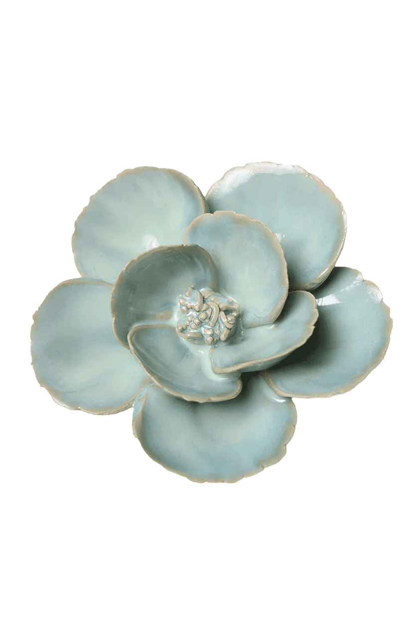 Milk Teal Poppy ceramic wall flower — English Garden Collection — Chive Ceramics Studio