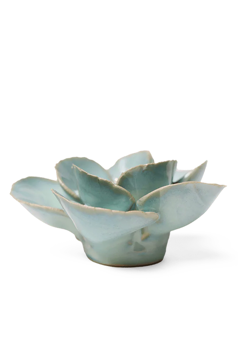 Milk Teal Poppy ceramic wall flower detail view — Chive Ceramics Studio