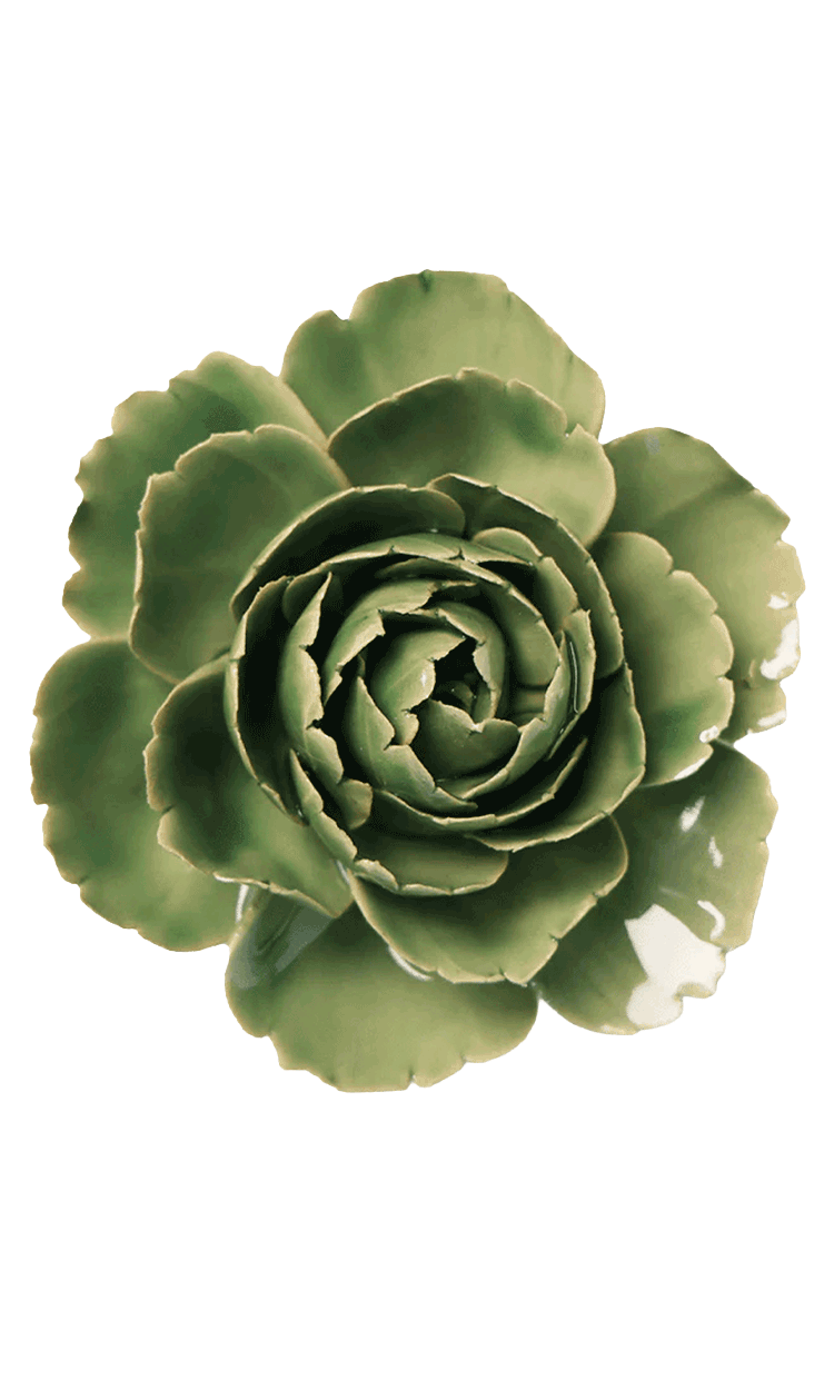 Jade Green English Rose ceramic wall flower — English Garden Collection — Chive Ceramics Studio