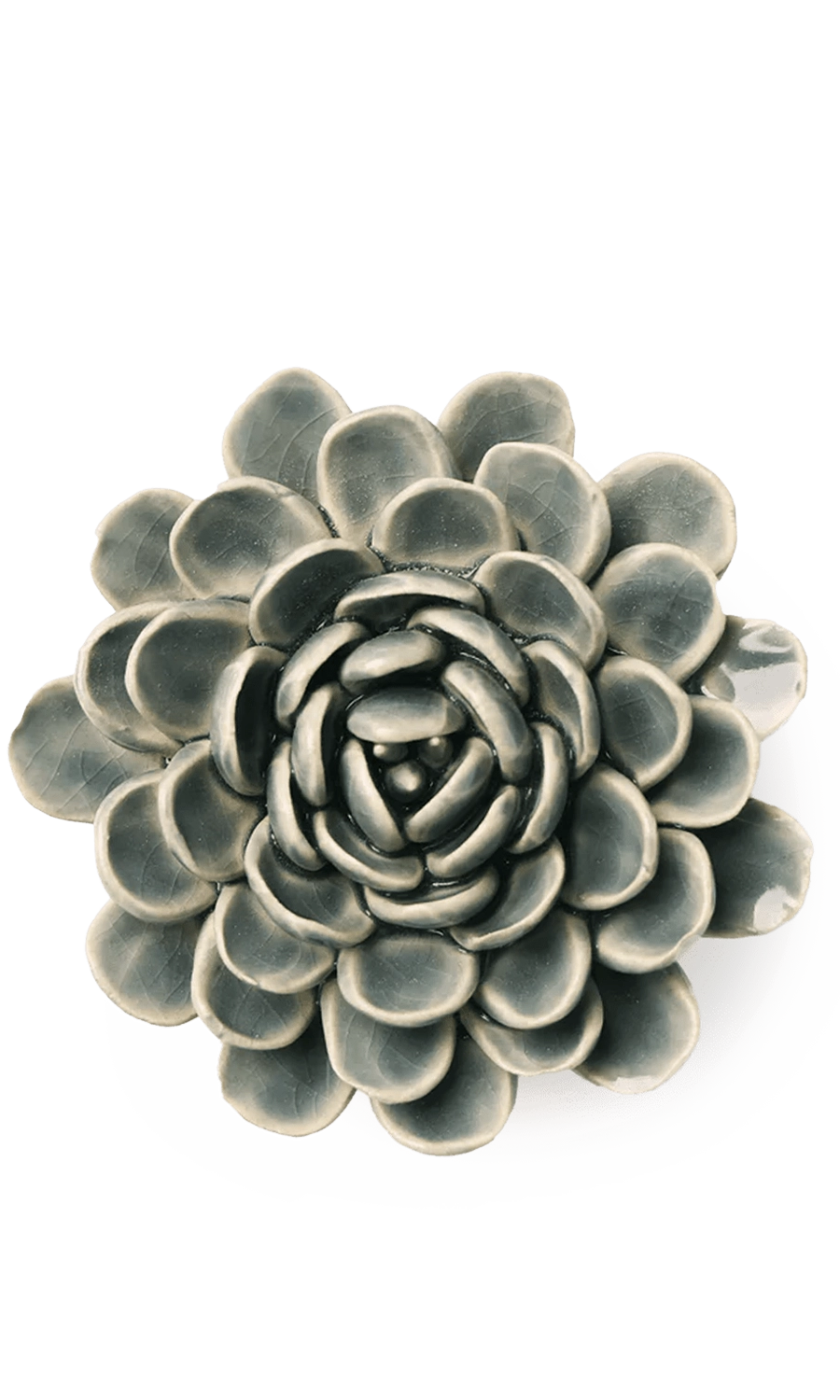 Pewter blue Zinderella Zinnia ceramic wall flower — English Garden Collection — handmade by Chive Studio Toronto