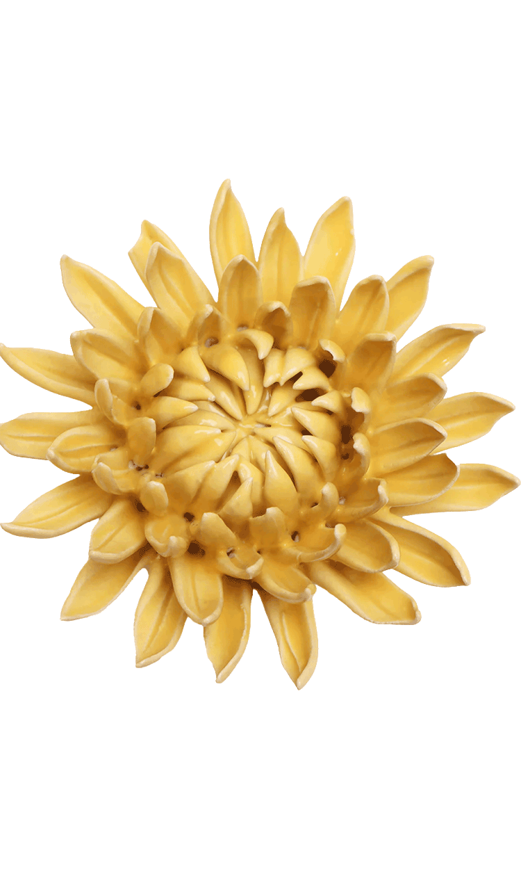 Buttercup Yellow Chrysanthemum ceramic wall flower — English Garden Collection — Chive Ceramics Studio