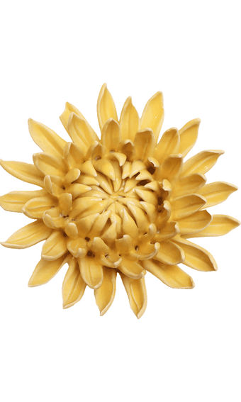 Buttercup Yellow Chrysanthemum ceramic wall flower — English Garden Collection — Chive Ceramics Studio
