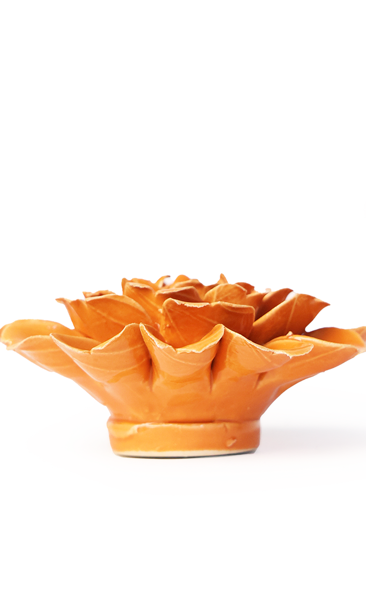 Orange Fiesta Marigold ceramic wall flower — English Garden Collection — handmade by Chive Studio Toronto