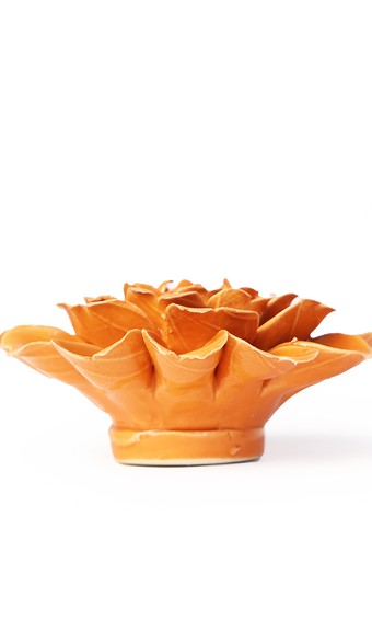 Orange Fiesta Marigold ceramic wall flower — English Garden Collection — handmade by Chive Studio Toronto