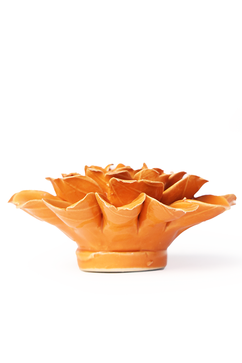 Orange Fiesta Marigold ceramic wall flower — English Garden Collection — handmade by Chive Studio Toronto