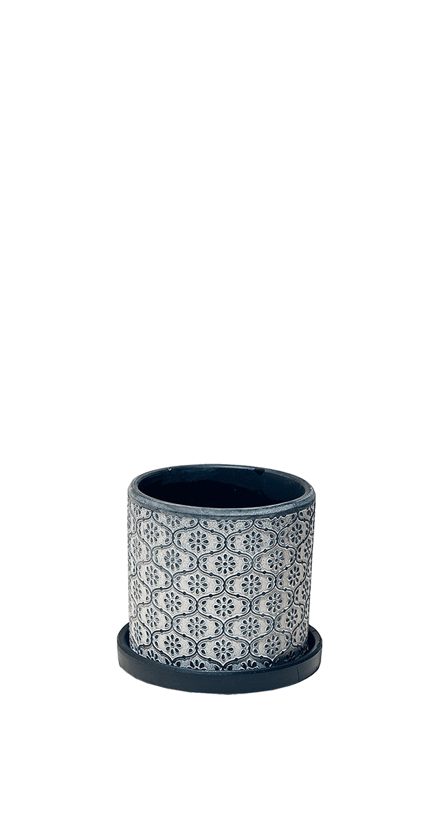 Black Flowers Ceramic Pot and Saucer Set - Balter - handmade by Chive Studio Toronto