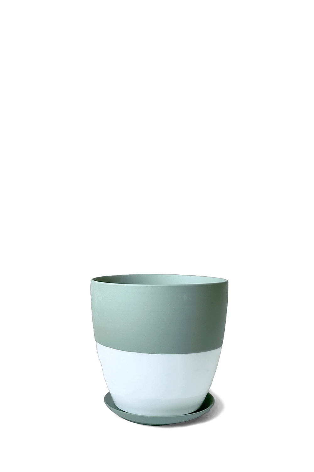Peacock Green Porcelain Modern Indoor Plant Pot With Saucer - Dyad - handmade by Chive Studio Toronto