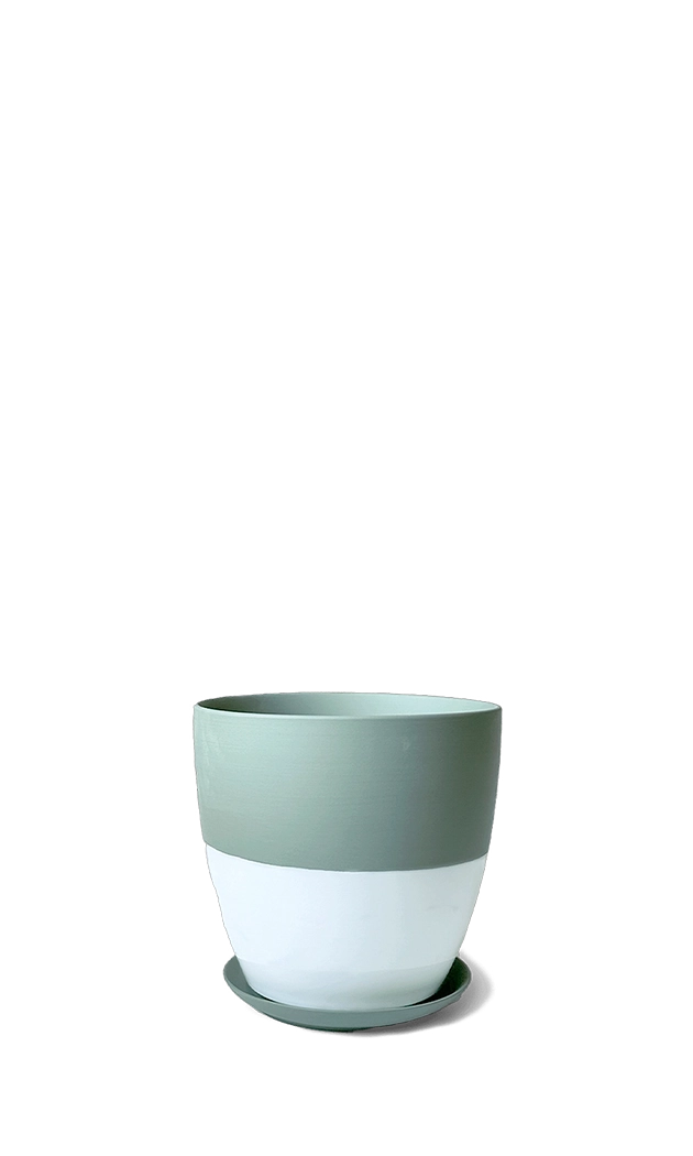 Peacock Green Porcelain Modern Indoor Plant Pot With Saucer - Dyad - handmade by Chive Studio Toronto