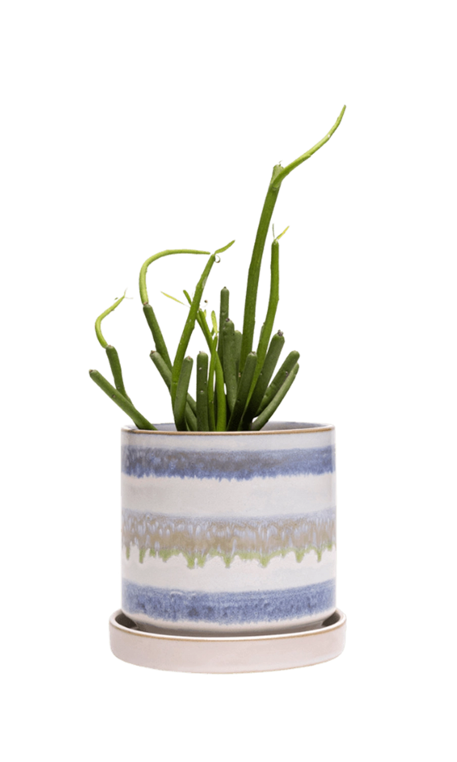 Blue Green Layers Medium Ceramic Pot with Drainage and Saucer - Minute - handmade by Chive Studio Toronto