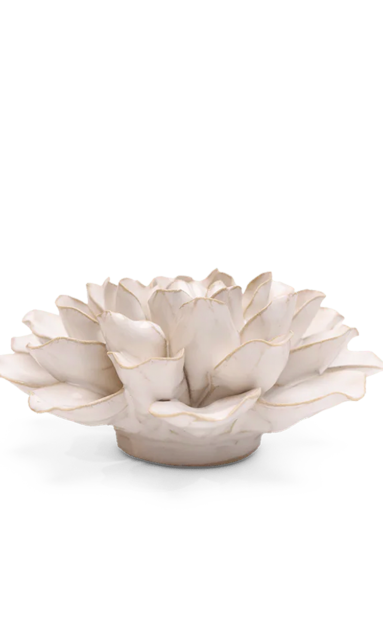 Ivory European Water Lily ceramic wall flower detail view — Chive Ceramics Studio