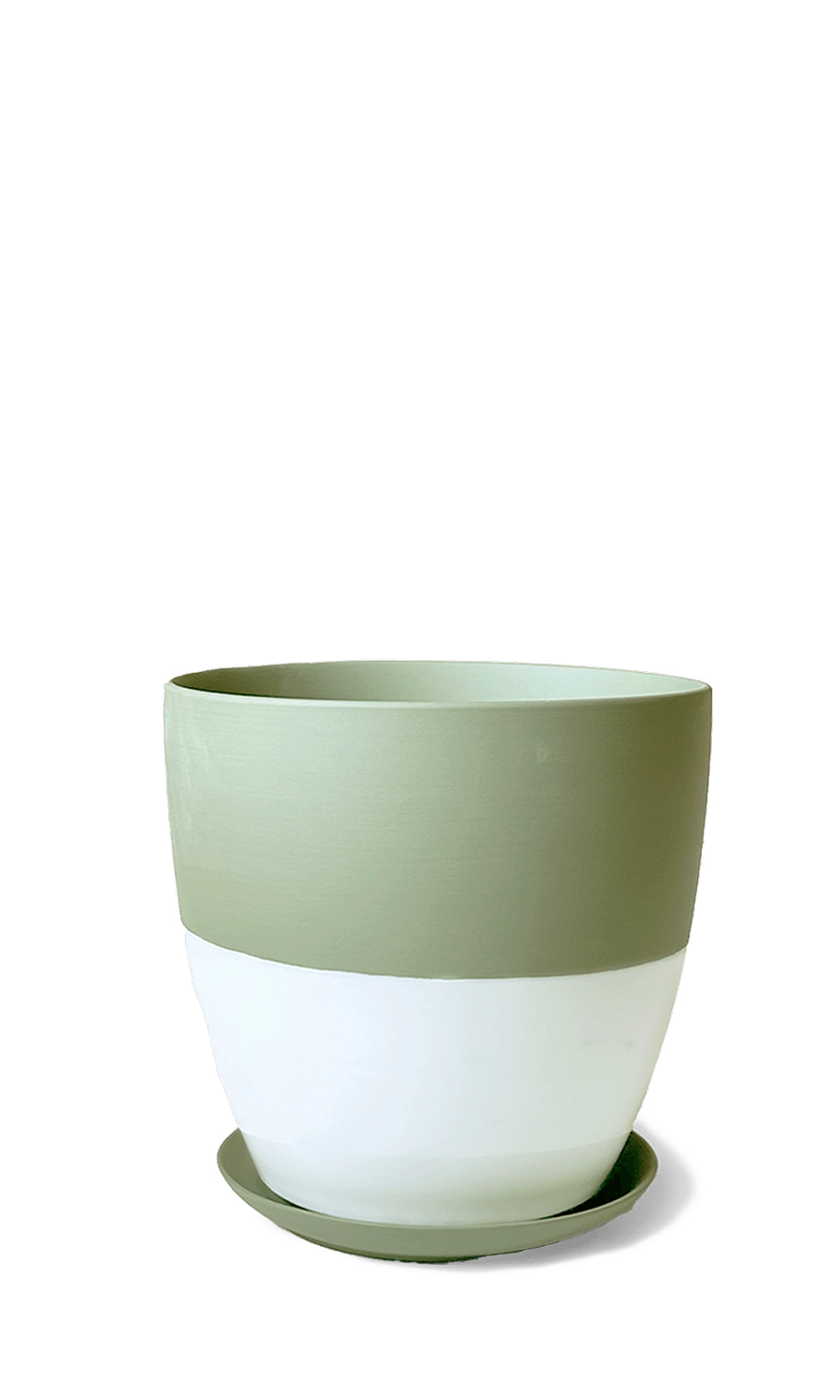 Olive Porcelain Modern Indoor Plant Pot With Saucer - Dyad - handmade by Chive Studio Toronto