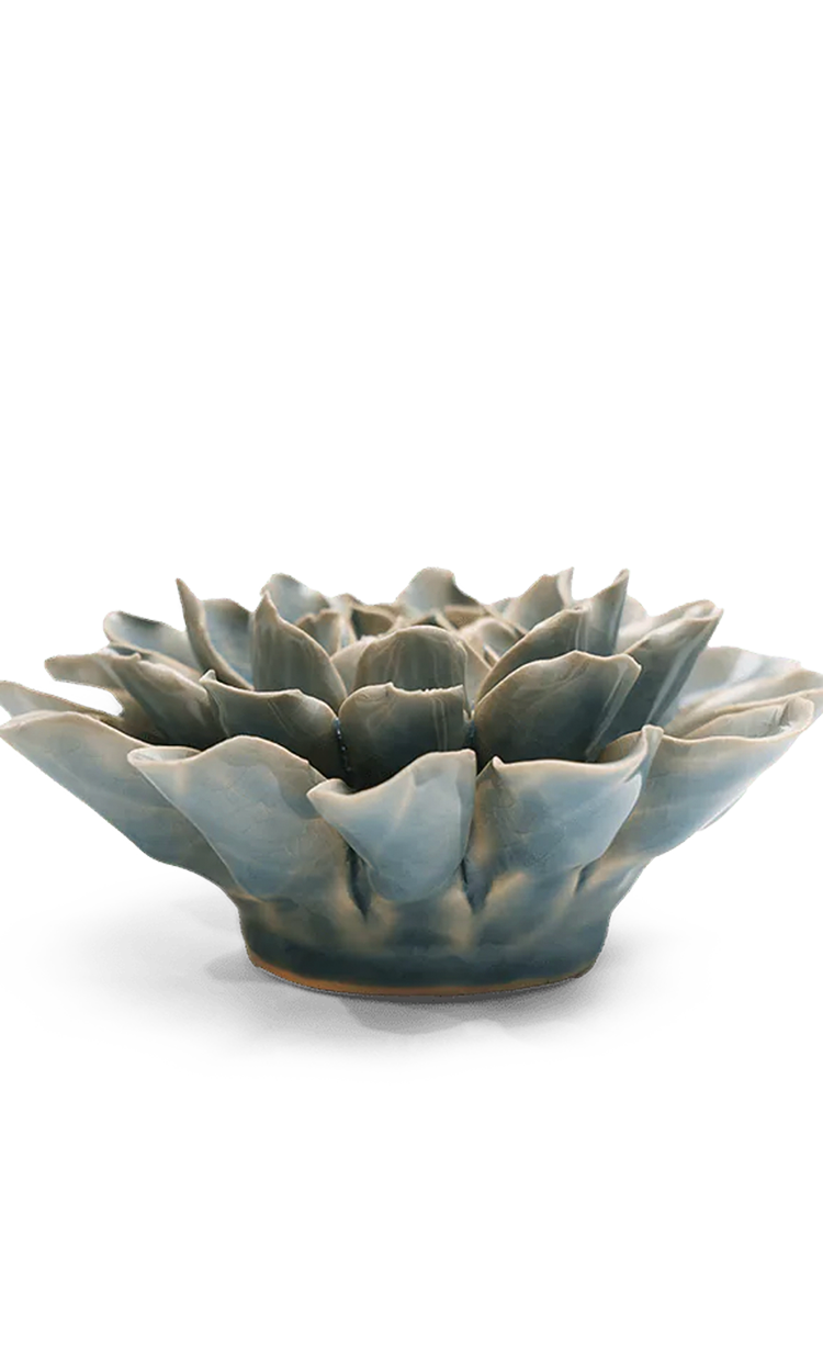 Powder Blue Aphrodite Dahlia ceramic wall flower — English Garden collection — by Chive Studio