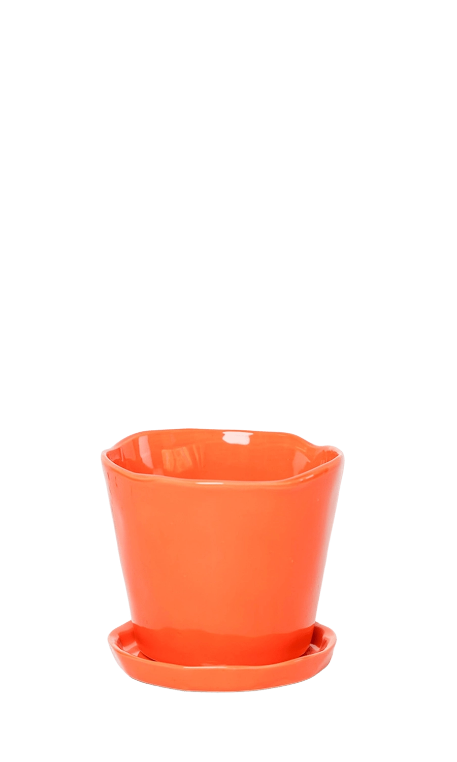 Orange Large Ceramic Plant Pot with Drainage Hole and Saucer - Tika - handmade by Chive Studio Toronto