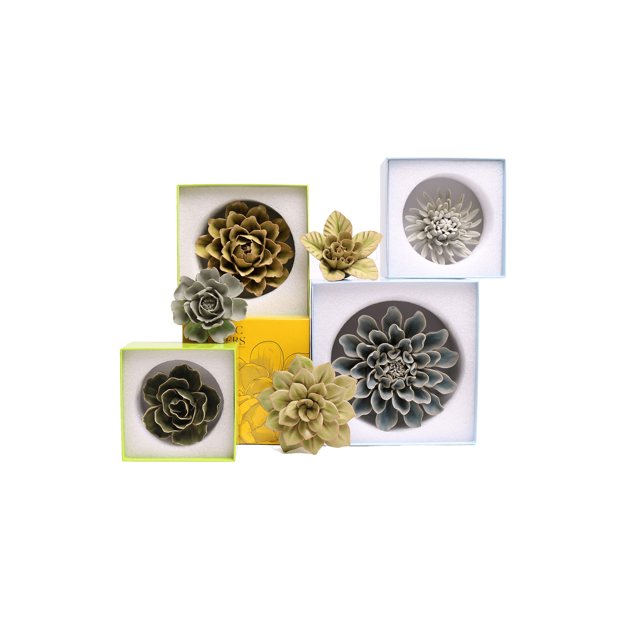 Ceramic Flowers With Keyhole For Hanging On Walls Lyon Set - Chive Ceramics Studio - Ceramic Flower Sets - Chive US