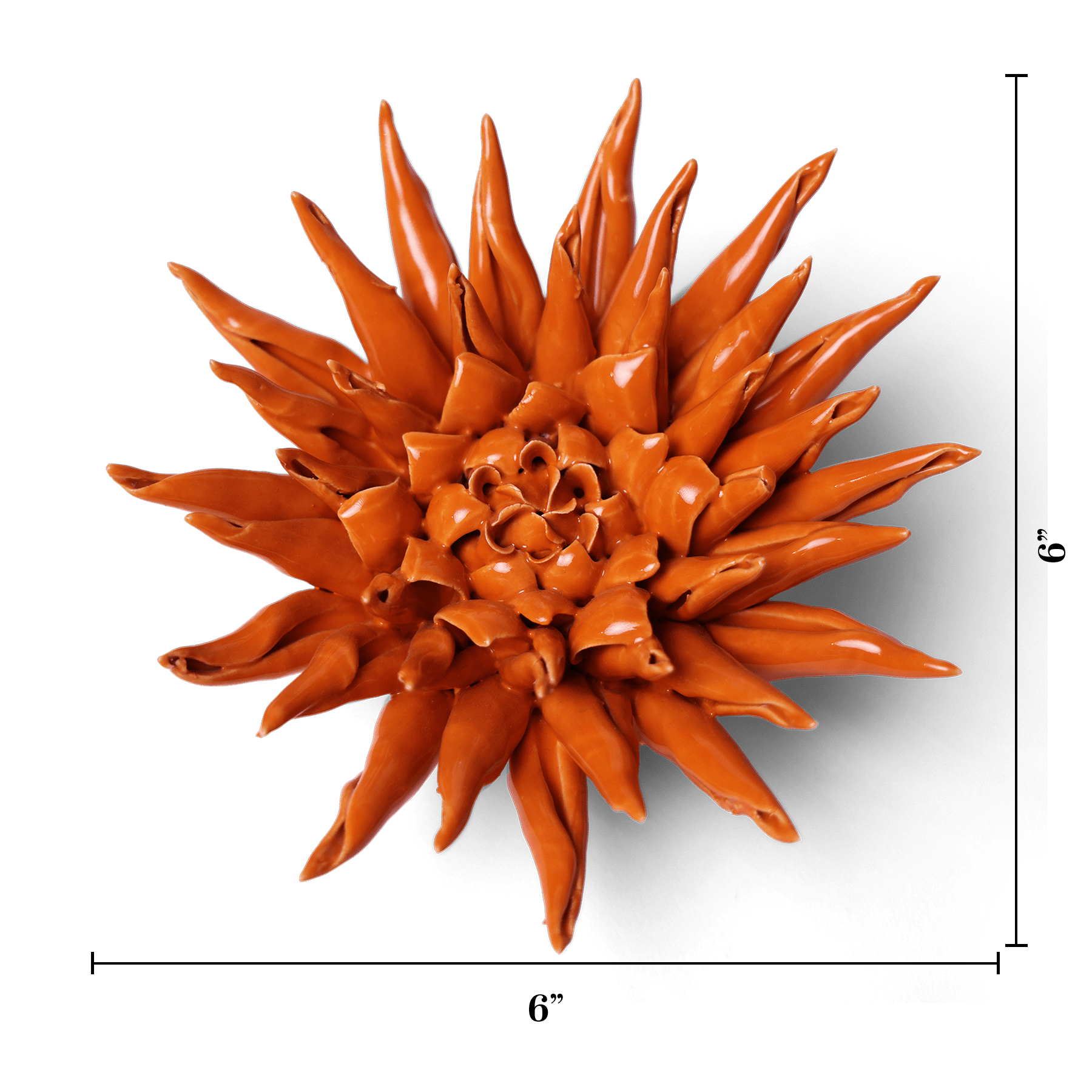 Ceramic Flower Large Orange 12 ceramic wall flower — Classic Collection — handmade by Chive Studio Toronto