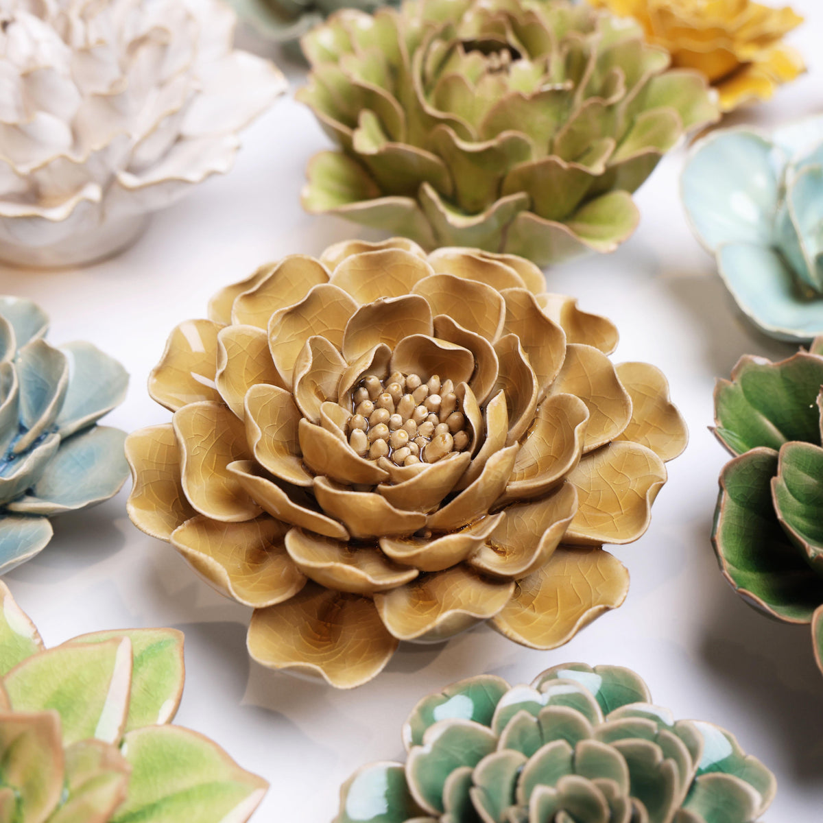 EG16 Caramel Charm Peony - Chive Ceramics Studio - Ceramic Flowers - Chive Ceramics Studio