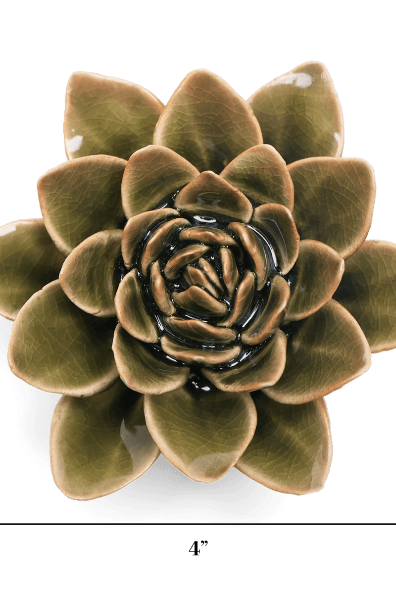 Olive Green Echeveria ceramic wall flower - English Garden collection - handmade by Chive Studio Toronto