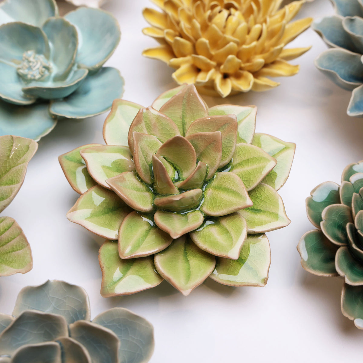 EG10 Peridot Green Fairy Echeveria - Chive Ceramics Studio - Ceramic Flowers - Chive Ceramics Studio