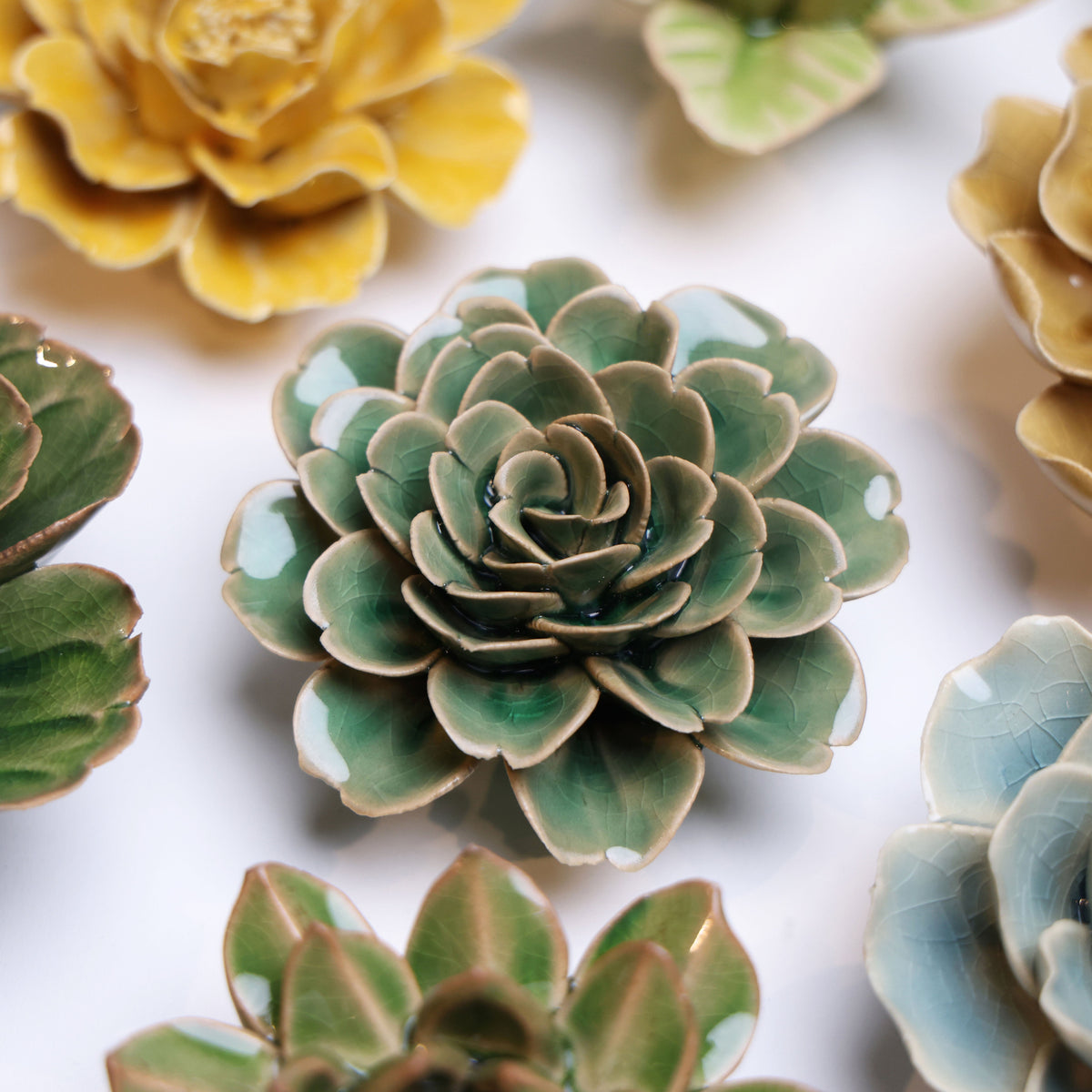 EG11 Jungle Green Tea Rose - Chive Ceramics Studio - Ceramic Flowers - Chive Ceramics Studio