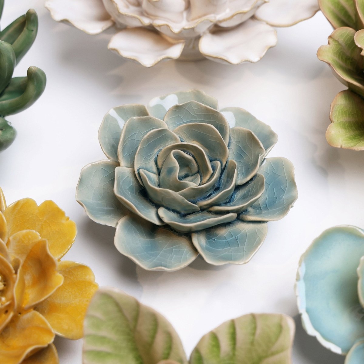 EG04 Powder Blue Amandine Ranunculus - Chive Ceramics Studio - Ceramic Flowers - Chive Ceramics Studio