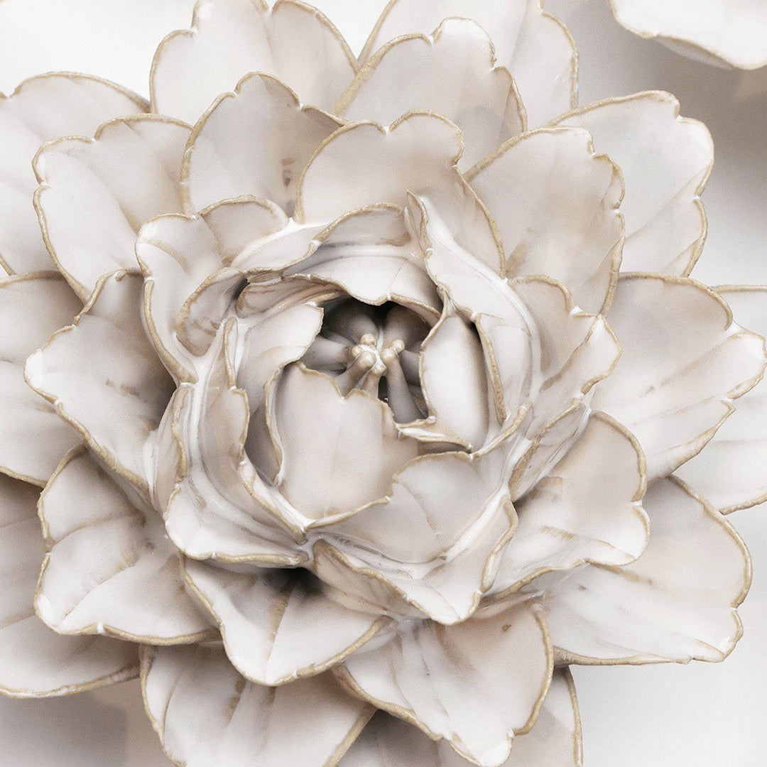 Ivory Comanche Peony ceramic wall flower styled on wall — Coastal Collection — Chive Studio Toronto
