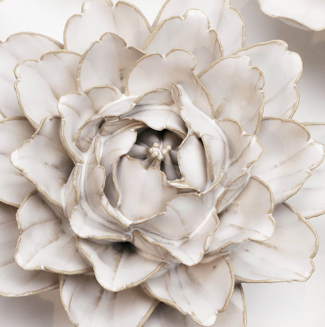 Ivory Comanche Peony ceramic wall flower styled on wall — Coastal Collection — Chive Studio Toronto