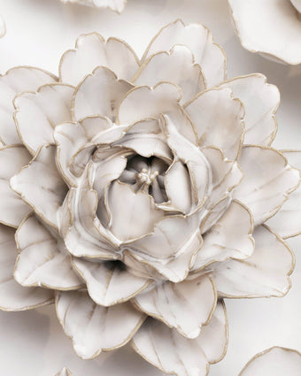 Ivory Comanche Peony ceramic wall flower styled on wall — Coastal Collection — Chive Studio Toronto